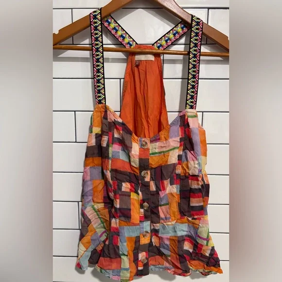 Anthropologie Pilcro Abstract patchwork print Peplum Tank M - Picture 8 of 10